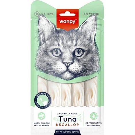 Wanpy Cat Snack cremosi Snack cremoso - salsa per gatti 70 g - Tonno capesante 5x14 g