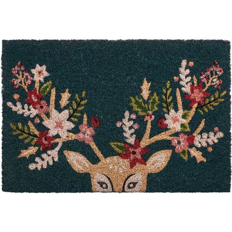 Felpudo de fibra de coco antideslizante 40 x 60 cm con base de PVC motivo navideño multicolor Sagay (1/5)
