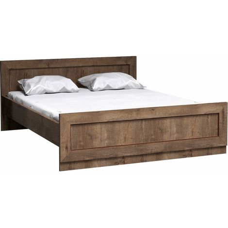 Cama Lircava 115, Roble de lefkada, Doble, 160x200, Aglomerado laminado, Somieres, 170x207x80cm (1/2)