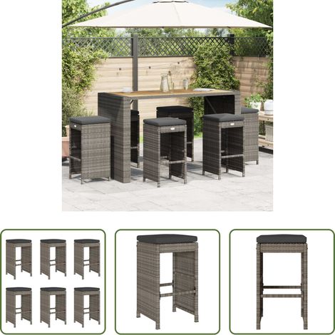 Meuble de jardin - Tabourets de bar de jardin et coussins lot de 6 résine tressée (1/5)