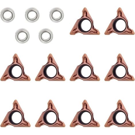 Lot de 10 têtes de coupe triangulaires à angle rond pour mini machine à chanfreiner pneumatique, inserts de tournage en acier tungstène avec 5 roulements, support d'outils de tournage de mousse insert