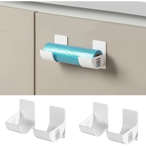 Lot de 4 (blanc) étagères de rangement de cuisine sans perçage, économisant de l'espace, organisateur pour sac poubelle, papier aluminium, rouleau à pâtisserie (1/5)
