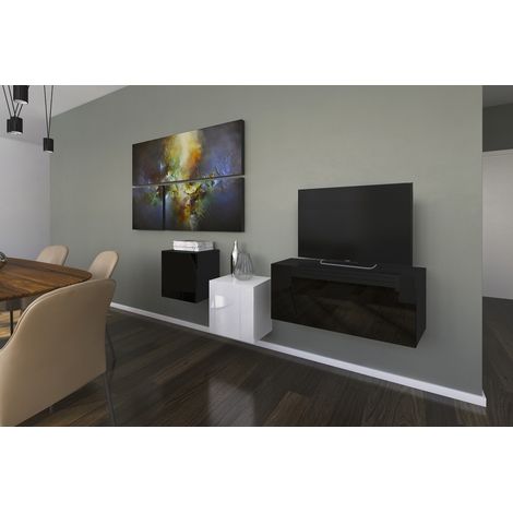Ensemble meuble TV NEXT 263 AN263-17BW-HG22-1A noir-blanc brillant 191 cm