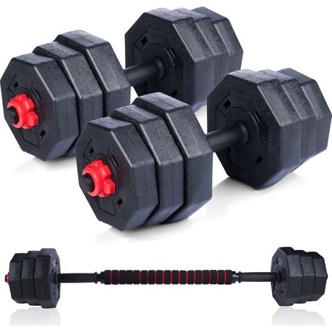 Set Manubri Convertibili in Bilanciere 19Kg Totali 12 Dischi Pesi Plastica Dura (1/5)