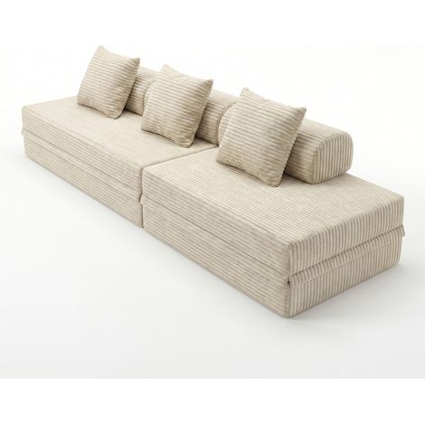 Sofá Modular 3+2 Lugares Convertível Veludo Listado (1/4)