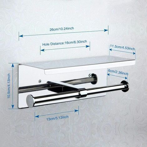 Porte Papier Toilette Double, Mural avec Deux Rouleaux, Etagère de Rangement en 304 Acier Inoxydable, Porte Rouleau de WC avec Support de Téléphone, pour Salle de Bain (Argent) (1/5)