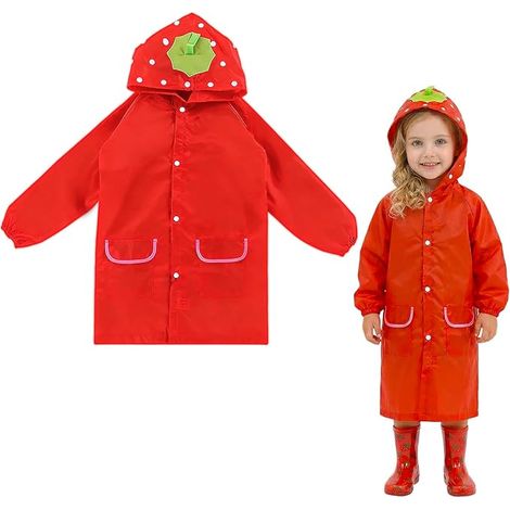 Poncho de pluie pour enfants, fraises, jolie cape de pluie rouge, pour filles et garçons, imperméable, réutilisable, protection contre la pluie pour les 4-7 ans (80-130 cm) (1/5)