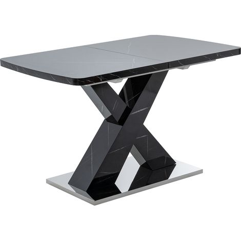 Tavolo da pranzo rettangolare estensibile 120-160 cm, effetto marmo nero, MDF e acciaio, MODENUIT (1/5)