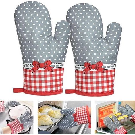 2 guanti da forno, guanti resistenti al calore, tappetino resistente al calore, guanti da griglia resistenti al calore e antiscivolo, guanti da forno in poliestere/cotone, adatti per cucinare, cuocere