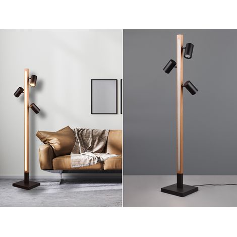 LED Stehlampe Holz / Schwarz matt, 3 Spots schwenkbar, Höhe 130cm (1/5)