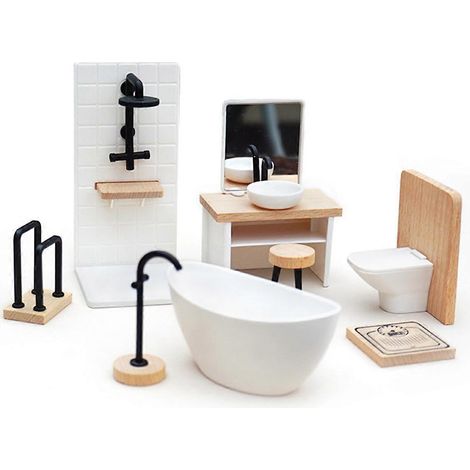Lavabo, baignoire et toilettes miniatures pour maison de poupée (échelle 1/12) - Accessoires de mobilier miniatures (1/4)