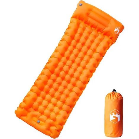 Matelas de camping autogonflant avec oreiller, taille une personne, orange. (1/5)