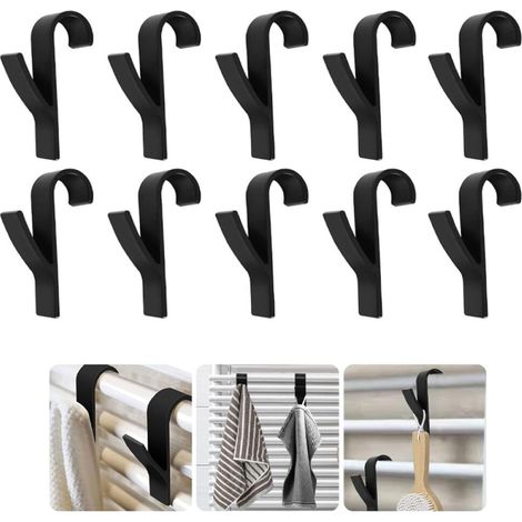 Ganchos para toallas de baño (calentador de toallas), aptos para todos los radiadores estándar, color negro, paquete de 10 unidades. (1/5)