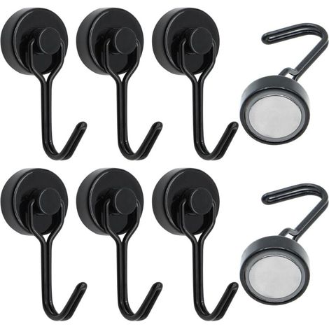 Lot de 6 Crochets Magnétiques Frigo, 20 MM 15 kg Puissant Aimant Néodyme, Crochet Aimanté Pussiant Pivotants pour Cuisine Salle de Bain Casier à Clés (1/4)