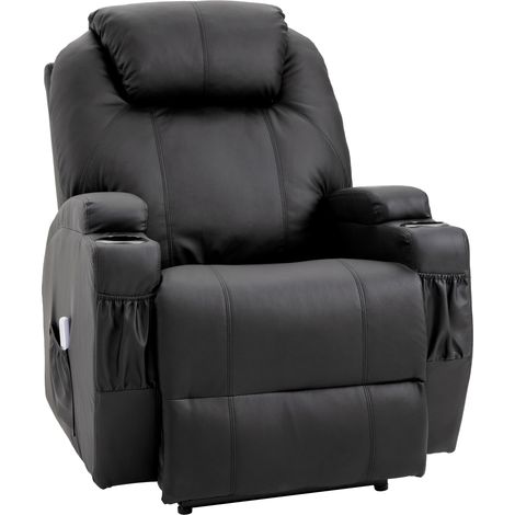 Homcom – Fauteuil relax électrique avec massage – Inclinaison dossier 165° – Revêtement synthétique PU noir – 8 points de massage par vibration
