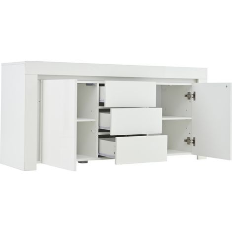 Wohnzimmer-Kommode 140 x 40 x 65 cm, hochglanzweiß, mit 2 Türen, 3 Schubladen und LED (1/5)