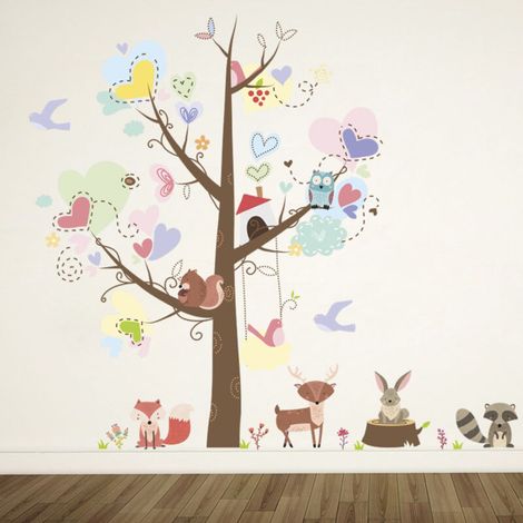 Un lot de Stickers Muraux pour Chambre d'Enfant Garçon Fille Animaux Arbre Cœur Autocollant Mural pour Chambre Bébé Décoration pour Crèche Garderie (1/5)