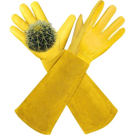Gants De Travail en Cuir Résistant aux Épines, Gants de Travail en Cuir de Vache, Anti Coupure Gants Rosiers Epineux pour Fermier et Jardinier (XL-sans Bretelles) (1/5)