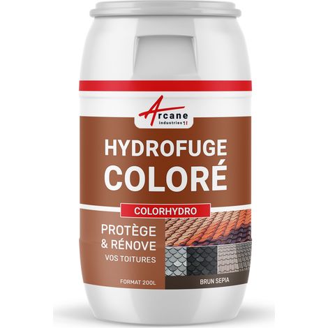 Arcane Industries – Hydrofuge coloré imperméabilisant 200 L brun sepia – Protection toiture tuiles béton ciment fibrociment – Prévention humidité et lichens
