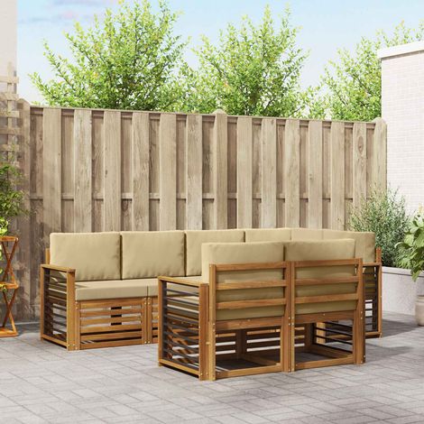 Ecksofa Set mit Kissen 7 pcs Natur und Beige Massivholz Akazie