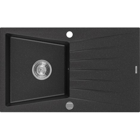 Mexen Cesar fregadero de granito de 1 seno con escurridor 775 x 470 mm, negro/plata met谩lica, sif贸n cromado - 6514771010-73 (1/5)