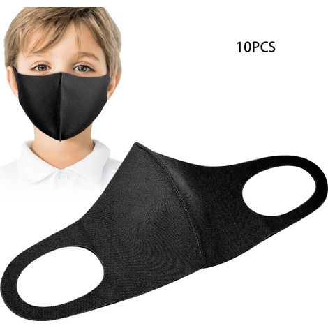 10 masques anti-poussière et UV lavables pour enfants - Noir - Pack de 10 (1/5)