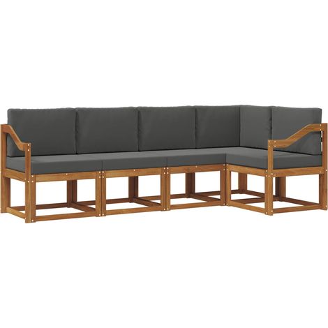 Set di divani da esterno con cuscino 5 pz Salotto da Giardino Naturale e Antracite (1/5)