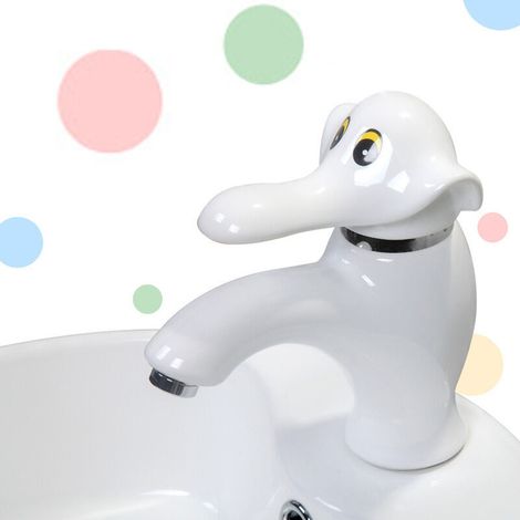 Robinets de lavabo de salle de bain, Robinet de lavabo en céramique pour éléphant de caricature blanche pour enfants (1/2)