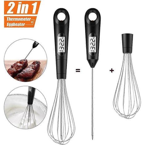 Thermomètre alimentaire 2 en 1 pratique, thermomètre à viande numérique, batteur à œufs et fouet en acier inoxydable pour la cuisine maison (1/5)