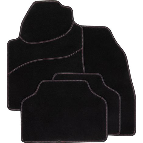 DBS - Tapis de Voiture Le Mans - Universel - Ganse textile noire surpiqure rouge - Antidérapant - 4 Pièces : Avant + Arrière - Tapis de sol Automobile - Haute Qualité (1/4)