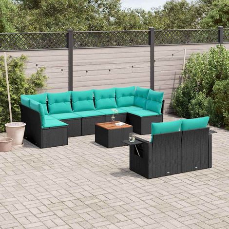 Teenpull – 10-teiliges Gartensofa-Set mit Kissen, schwarzes Polyrattan (1/5)