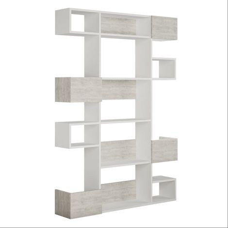 Étagère bibliothèque blanche et bois blanc vintage Pikola 120cm (1/4)