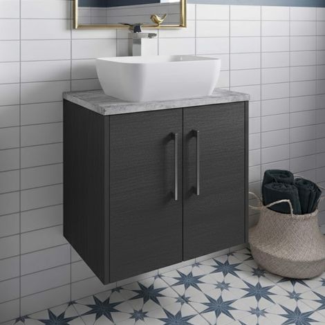 Hudson Reed Juno Wall Hung 2-Door Vanity Unit with Bellato Grey Worktop 600mm Wide - Graphite Grey (1/5)