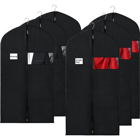 Housse de rangement anti-poussière non-tissé noir avec fermeture éclair, imperméable à l'humidité et à l'eau, pour vêtements de maison – Lot de 6 (3x 60x100 cm + 3x 60x120 cm)