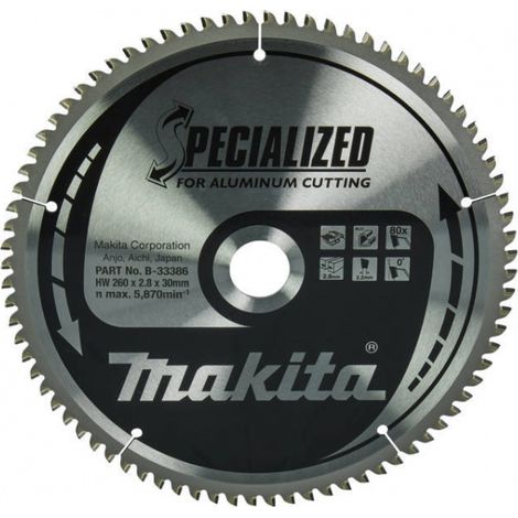 Makita – Lame de scie circulaire TCT 260 mm – B33386 – 80 dents pour aluminium – Découpe précise et rapide – Compatible scies à table (1/6)