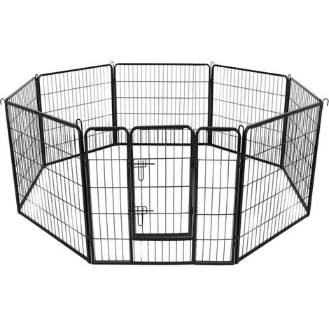 Parc enclos pour chiens chiots animaux de compagnie 8 panneaux 80 x 80 cm noir (1/5)