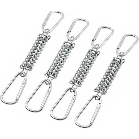 Hebilla de resorte de tensión para toldo - Accesorios de fijación para velas de sombra de acero inoxidable con 4 resortes helicoidales, 8 mosquetones, 4 piezas