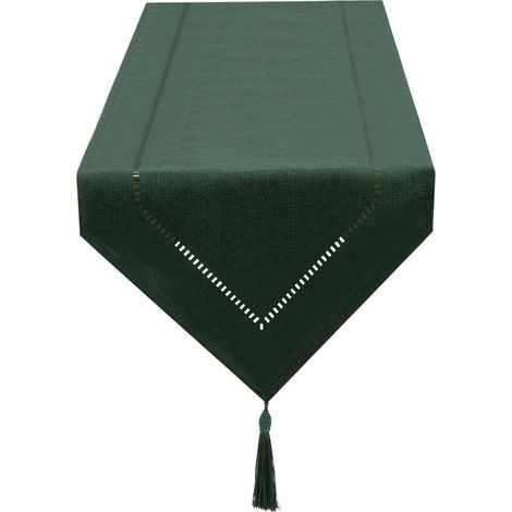 Linghhang – Dunkelgrüner Tischläufer aus Leinen, 32 x 180 cm – Hochwertig – Elegantes Fransen-Design – Pflegeleicht – Für moderne Einrichtung (1/5)