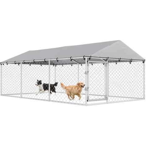 Enclos Extérieur pour Chien avec Grillage Galvanisé et Serrure, en Acier et Tissu Oxford, 4 x 2,3 x 1,5 m, Argenté (1/5)
