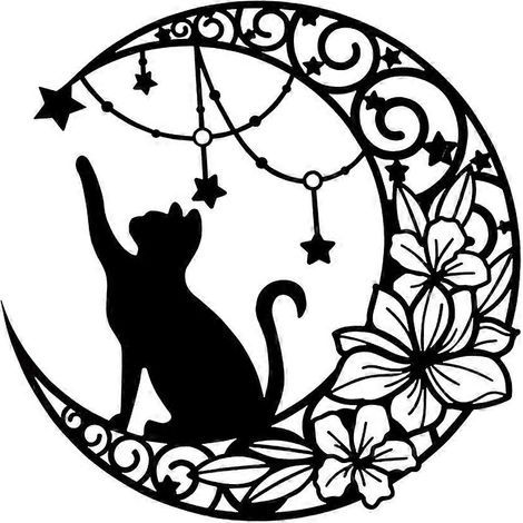 Décoration murale en métal représentant un chat noir et la lune, sculpture murale en fer, rose noire creuse, décoration suspendue, chat rustique en métal