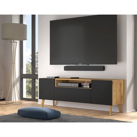 Velato - meuble tv - effet bois et noir - 3 portes et 1 niche - 160 cm (1/5)