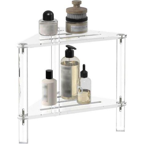 Tabouret de douche d'angle en acrylique pour pieds de rasage 31 x 31 x 30 cm (D x l x H), repose-pieds de douche triangulaire avec étagère de rangement, très résistant, pour douche (1/4)
