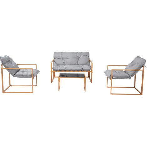 Concept-Usine – Salon de jardin 4 places en acier traité anti-corrosion – Coussins gris en polyester déperlant – Dimensions 205x129x67 cm (1/5)