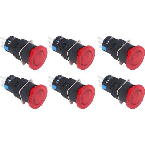 Interrupteur autobloquant 3 broches 16mm rouge - Lot de 25 pièces (BEMLA1611MSR) (1/5)