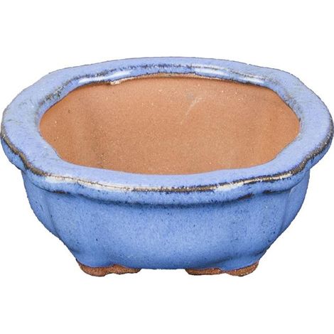 Vaso per bonsai rotondo in gres smaltato blu 5,5x5,5x2 cm - SF32