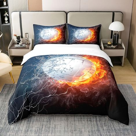 Parure de lit 100 % coton avec housse de couette de 135 x 200 cm, pour jeu de sport, volleyball, jeux de sport, volleyball, jeux vidéo, rouge (1/5)