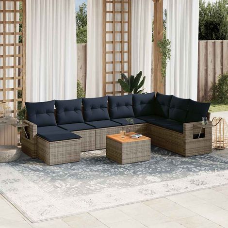 Teenpull – 9-teiliges Gartensofa-Set mit Kissen, grau, Polyrattan (1/5)