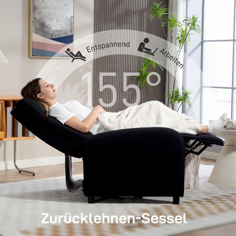 Fauteuil relax inclinable avec repose-pieds extensible, ressorts ensachés, charge max 150 kg, noir (1/5)