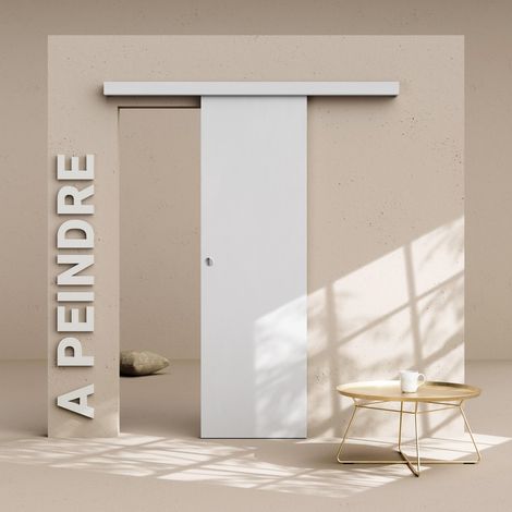 Porte Coulissante avec Rail - Prépeinte Plane 63 cm - Sans butée (1/4)