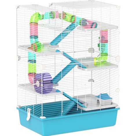 6-stöckiger Hamsterkäfig mit Röhren, Tunneln und Zubehör 58 x 36 x 81 cm hellblau MODENUIT (1/4)